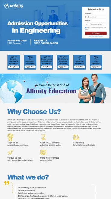 landing page for admissions