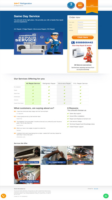 landing page for repair service