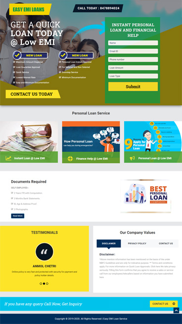 landing page for loans