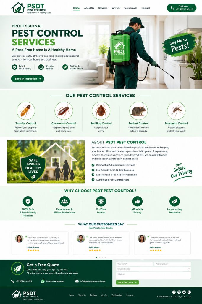 Modern Green Pest Control Website Mockup